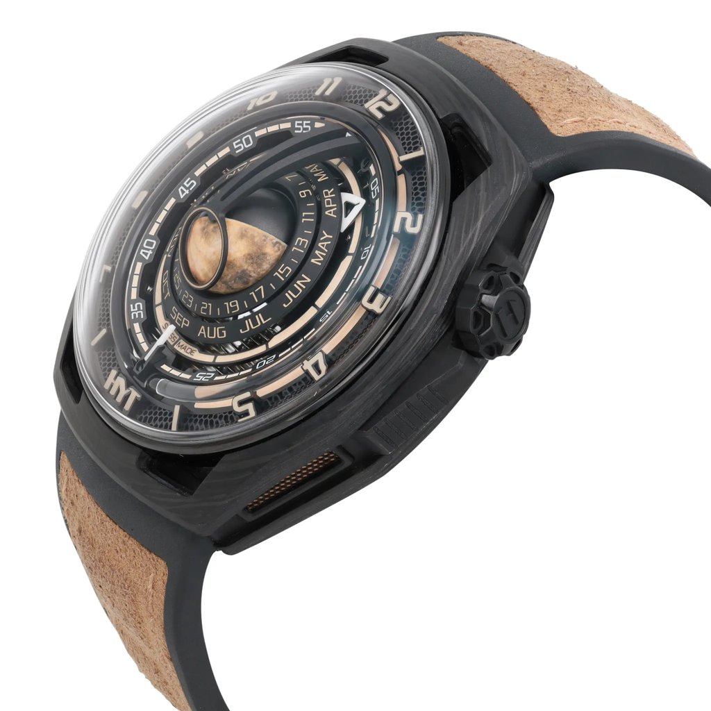 View Of Crown Facing Side Of HYT H02984-A Carbon Fiber Watch New Condition