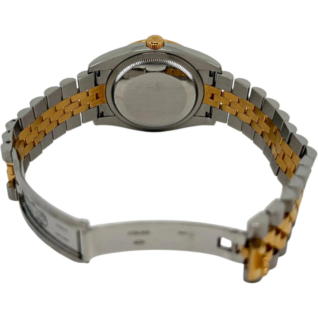 Back View Of Solid Back Case And Open Stainless Steel,Yellow Gold Band Of Rolex 116243 Watch Pre Owned Condition