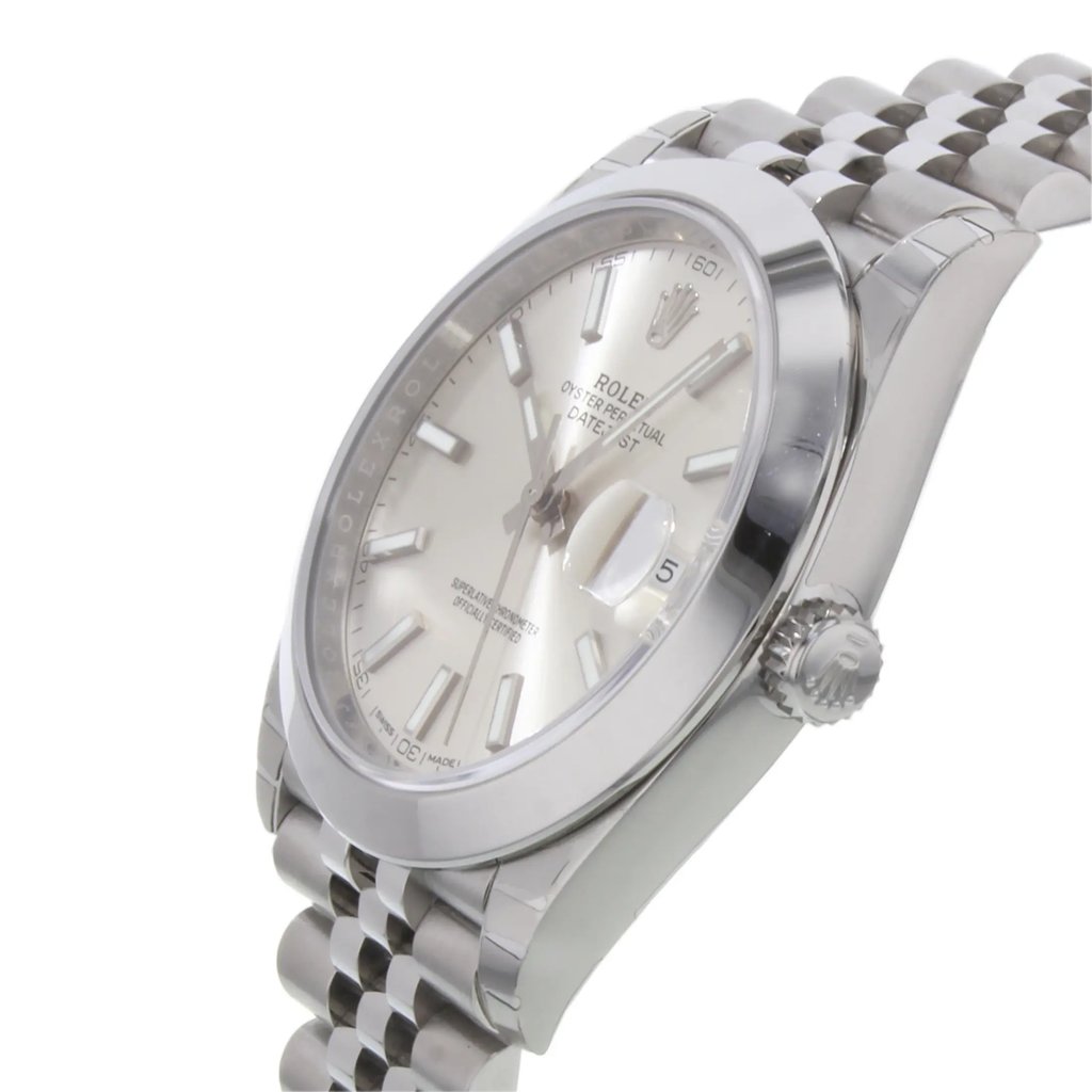 View Of Crown Facing Side Of Rolex 126300 sij Stainless Steel Watch Pre Owned Condition