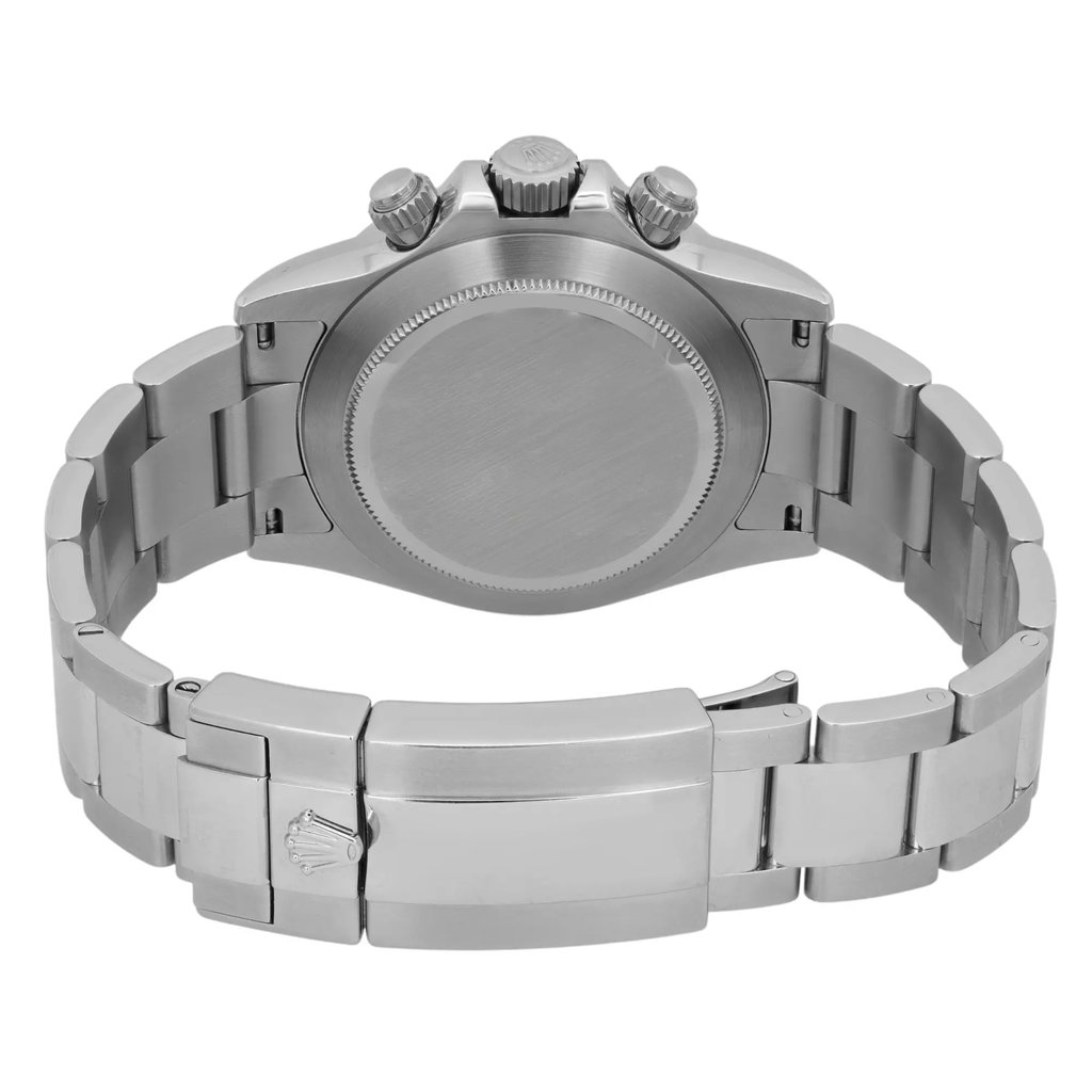 Back View Of Screwback Back Case And Closed Stainless Steel Band Of Rolex 116520 Watch Pre Owned Condition