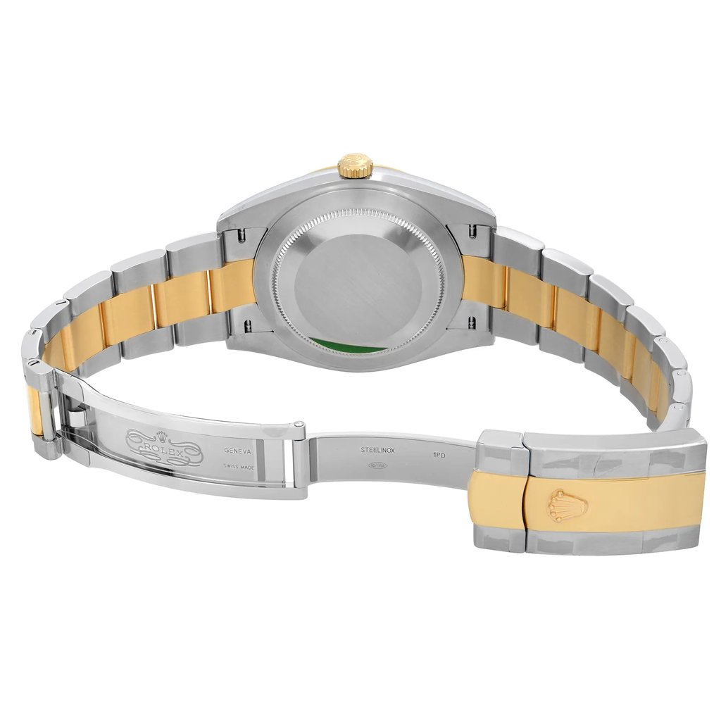 Back View Of Solid Back Case And Open Stainless Steel,Gold Band Of Rolex 12633BKDJ Watch New Condition