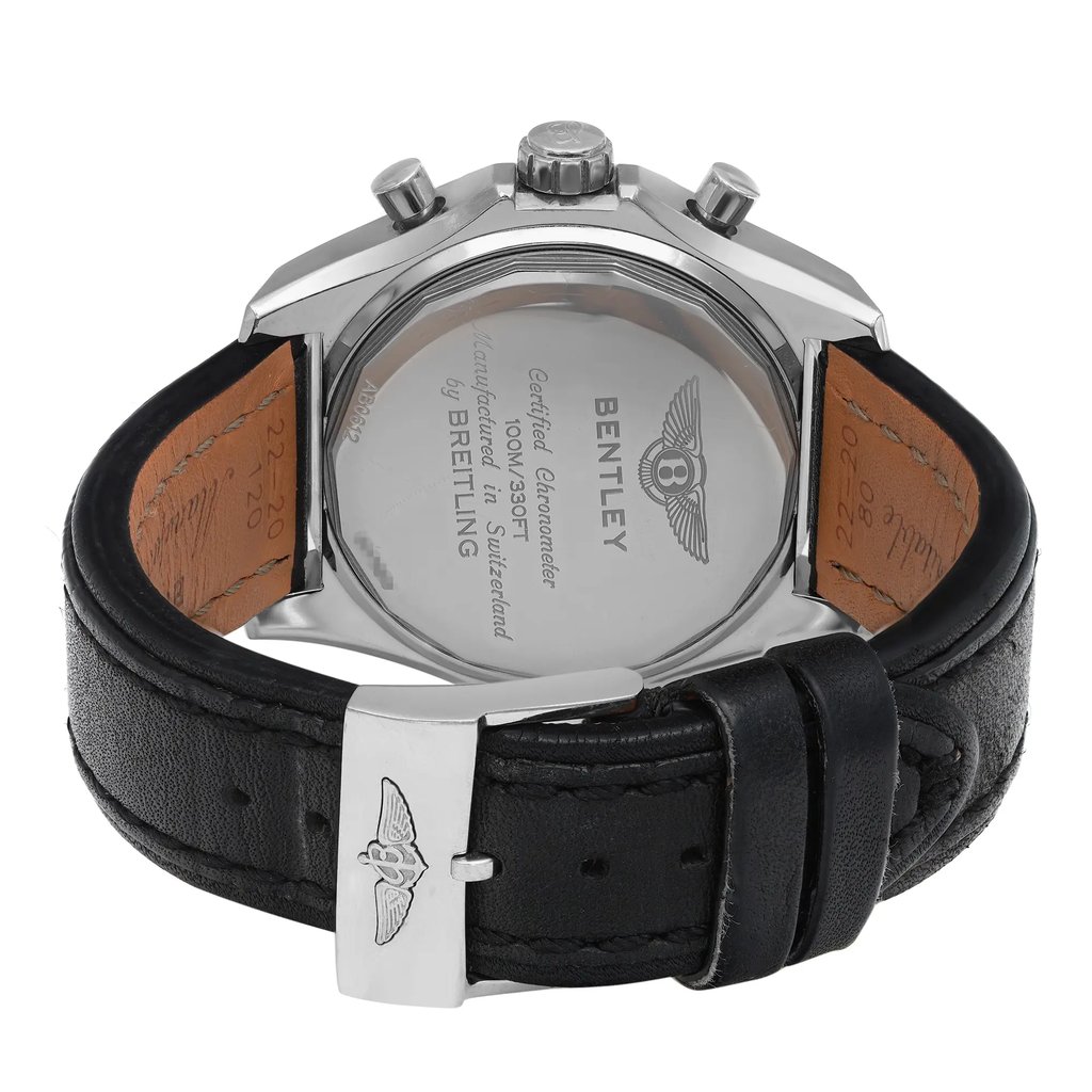 Back View Of Screwback Back Case And Closed Leather Band Of Breitling AB061221/BD93-480X Watch Pre Owned Condition