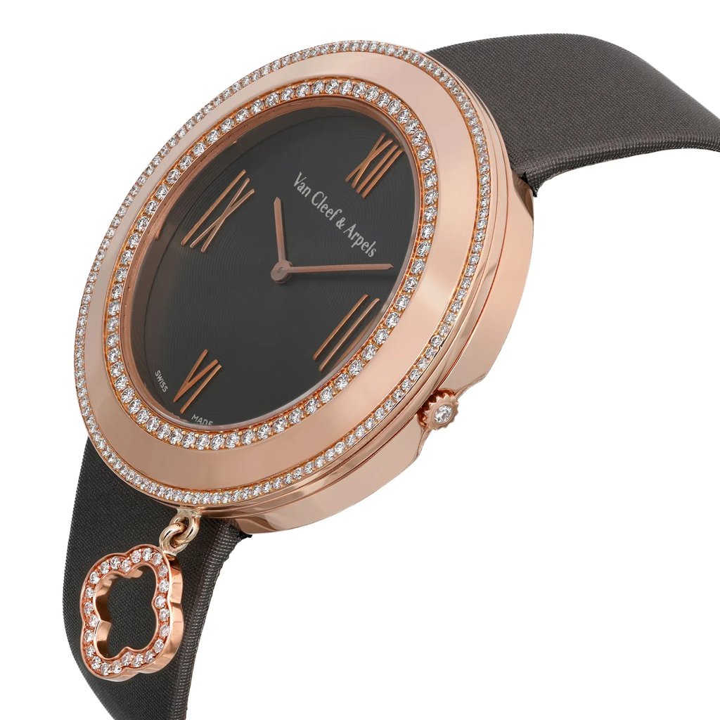 View Of Crown Facing Side Of Van Cleef & Arpels VCARN01400 Rose Gold Watch Pre Owned Condition