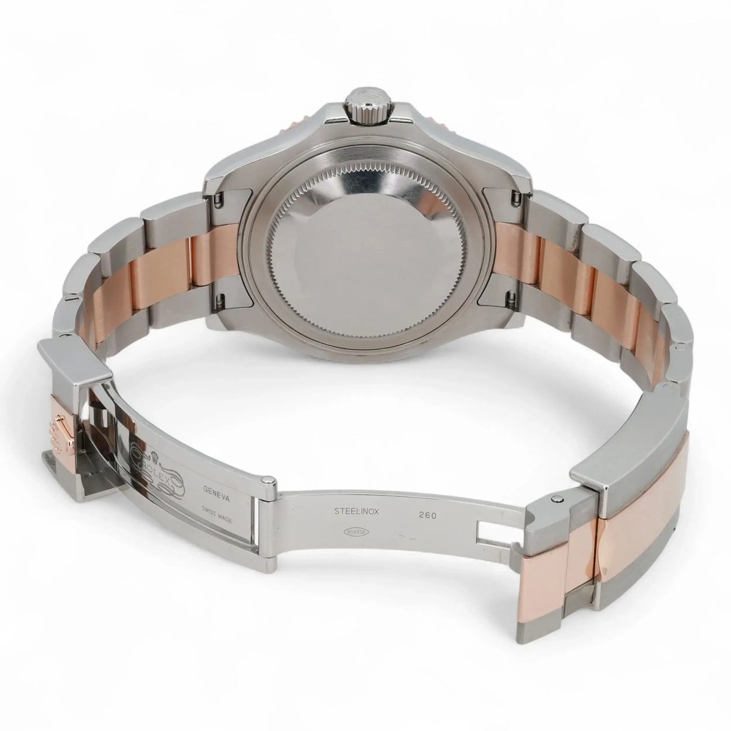 Back View Of Solid Back Case And Open Stainless Steel,Rose Gold Band Of Rolex 268621 Watch Pre Owned Condition