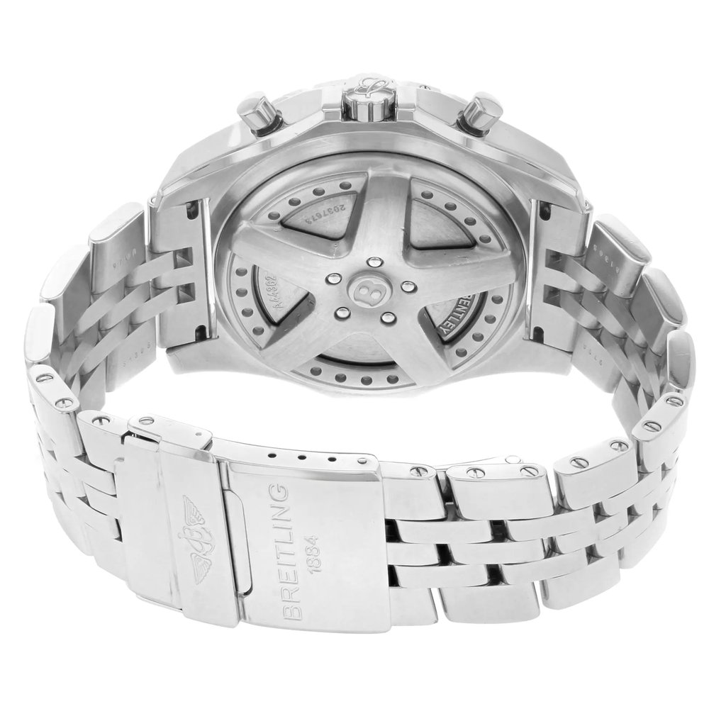 Back View Of {Caseback} Back Case And Closed Stainless Steel Band Of Breitling A4436212/G573-970A Watch Pre Owned Condition