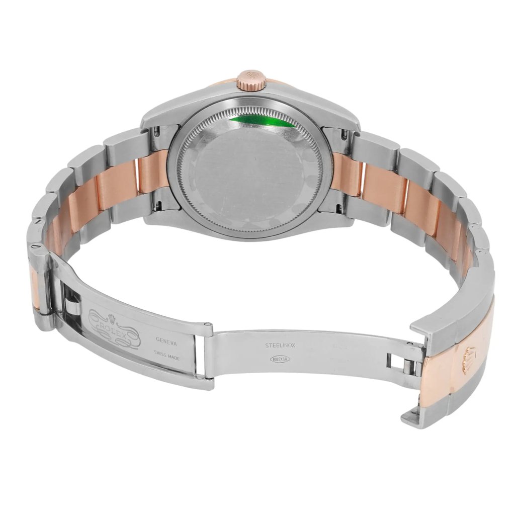 Back View Of Solid Back Case And Open Stainless Steel,Rose Gold Band Of Rolex 116261 Watch Pre Owned Condition