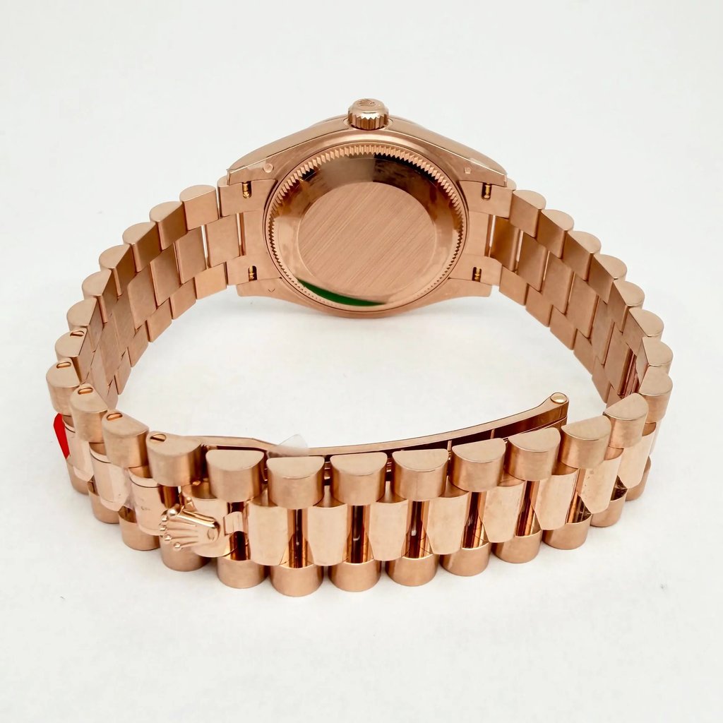 Back View Of Solid Back Case And Closed Rose Gold Band Of Rolex 278275 Watch New Condition