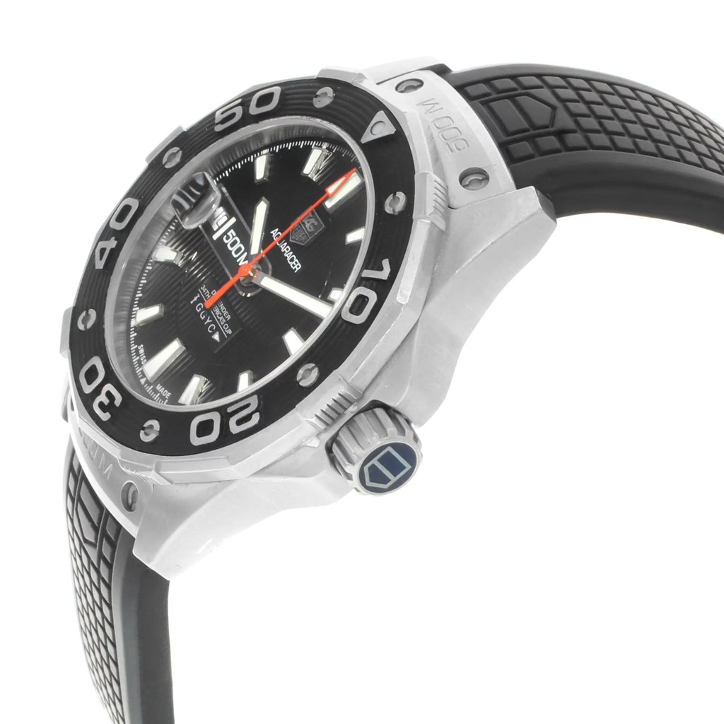 View Of Crown Facing Side Of TAG Heuer WAJ2119.FT6015 Stainless Steel Watch Pre Owned Condition