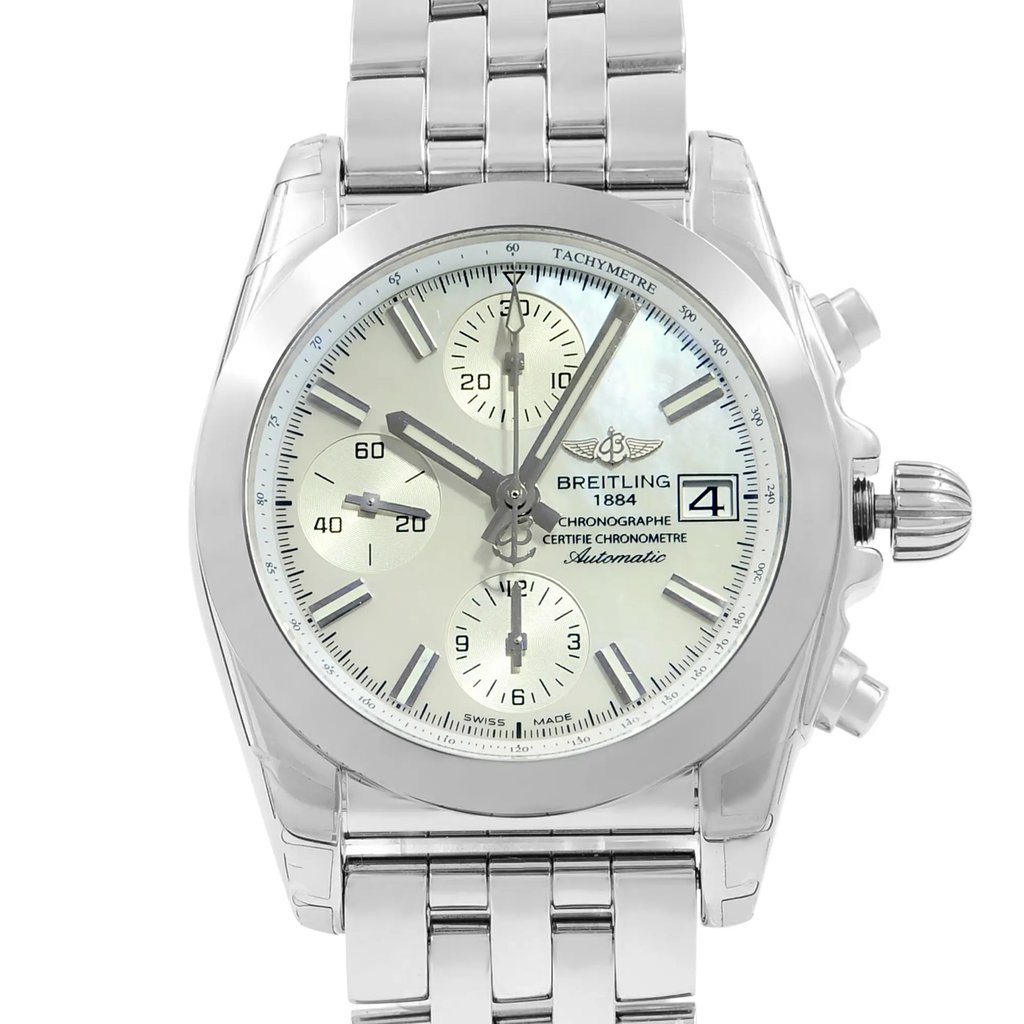 Up Close Front Facing Picture Of Breitling W1331012/A774-385A Stainless Steel Watch New With Defects Condition
