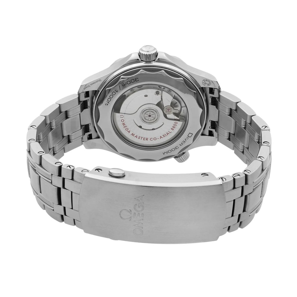 Back View Of Exhibition Back Case And Closed Stainless Steel Band Of Omega 210.30.42.20.01.001 Watch Display Model Condition