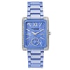 An image of a Wristwatch by Anne Klein. This Display Model item is designed for Women, featuring a Casual,Dress/Formal style. It has a Quartz movement and an Analog display with a Blue dial color. The indices include 12-Hour Dial,Stick Indexes. The band is made of Ceramic and the case is made of Stainless Steel. The watch has a Rectangle shape with a case size of 28 mm and a case thickness of 10 mm.