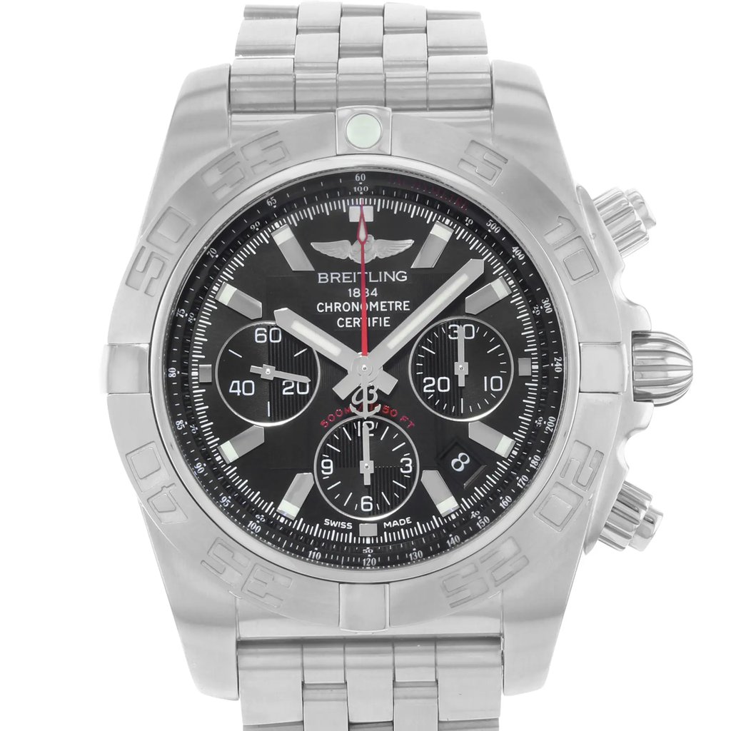 Up Close Front Facing Picture Of Breitling AB011010/BB08-377A Stainless Steel Watch Pre Owned Condition