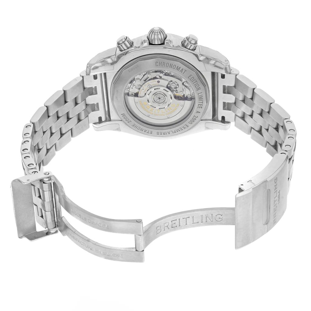 Back View Of {Caseback} Back Case And Open Stainless Steel Band Of Breitling AB041210/BB48-384A Watch Display Model Condition