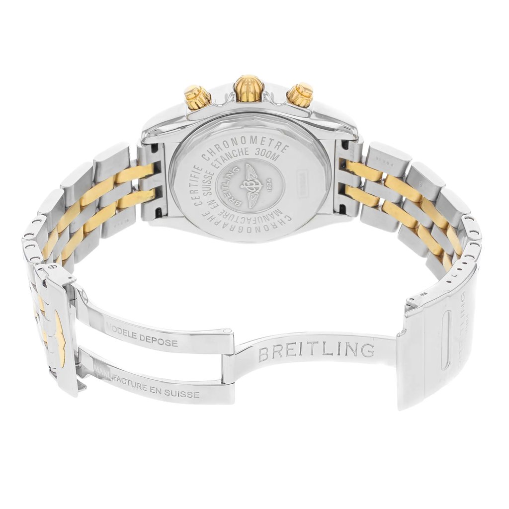 Back View Of {Caseback} Back Case And Open Stainless and Solid Gold Band Of Breitling B13356 Watch Pre Owned Condition