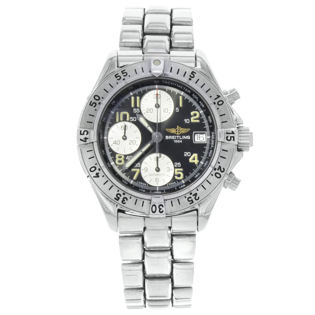 Front Full View Of Breitling A13035.1 Stainless Steel Watch Pre Owned Condition {Product Condition}