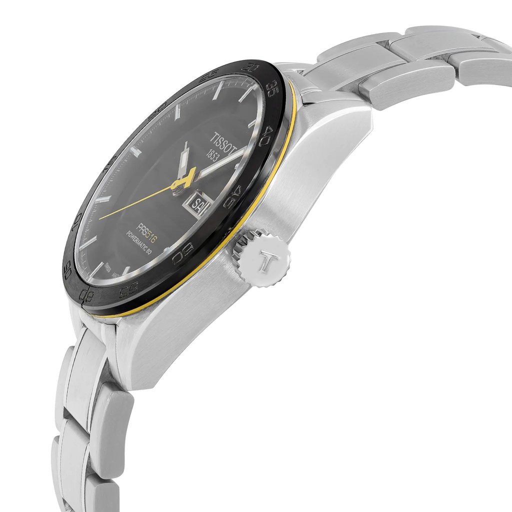 View Of Crown Facing Side Of Tissot T100.430.11.051.00 Stainless Steel Watch New With Defects Condition