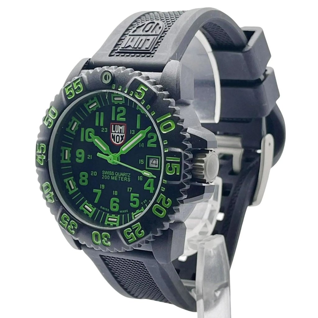View Of Crown Facing Side Of Luminox XS.3067 Carbon Watch Pre Owned Condition