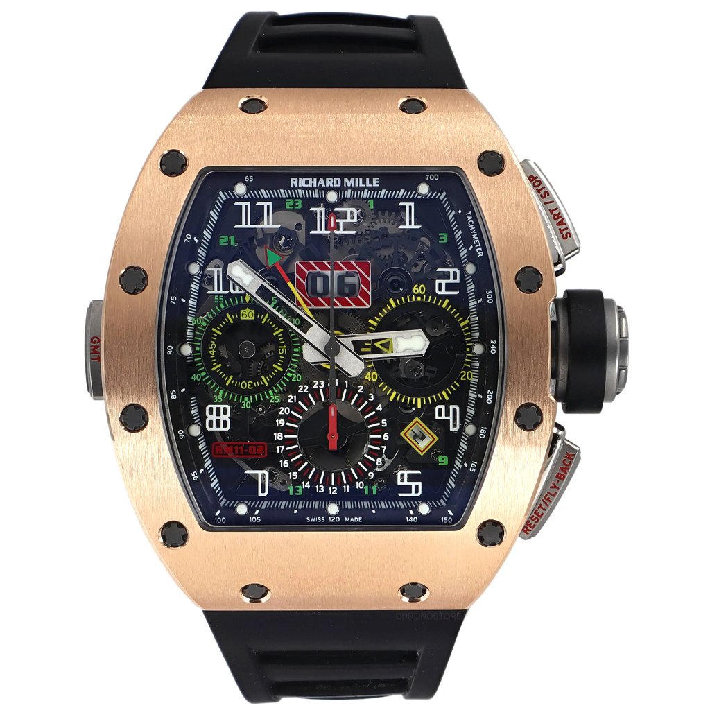 Front Full View Of Richard Mille RM 11-02 Titanium,Rose Gold Watch Pre Owned Condition {Product Condition}