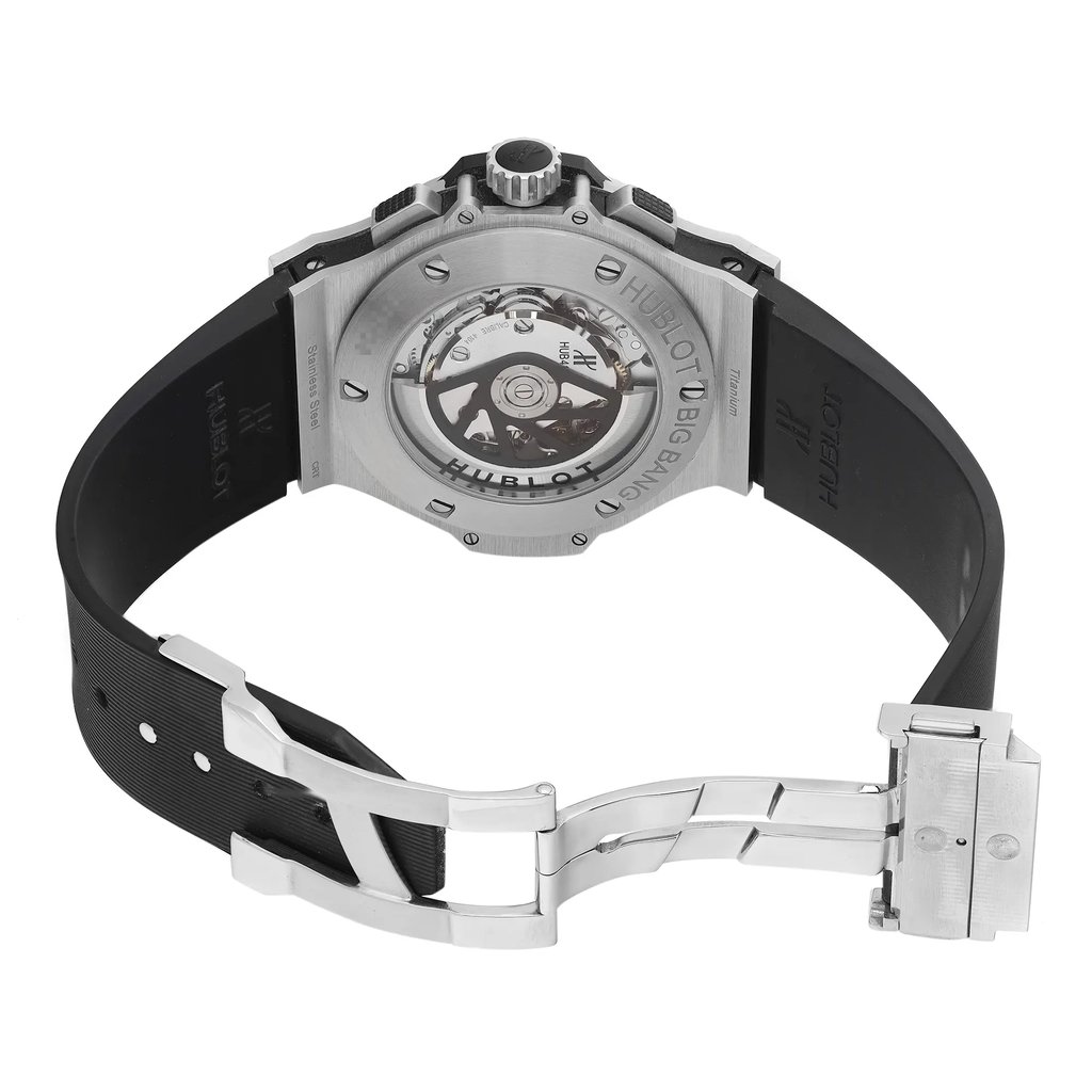 Back View Of Exhibition Back Case And Open Rubber Band Of Hublot 301.SX.1170.RX Watch Pre Owned Condition