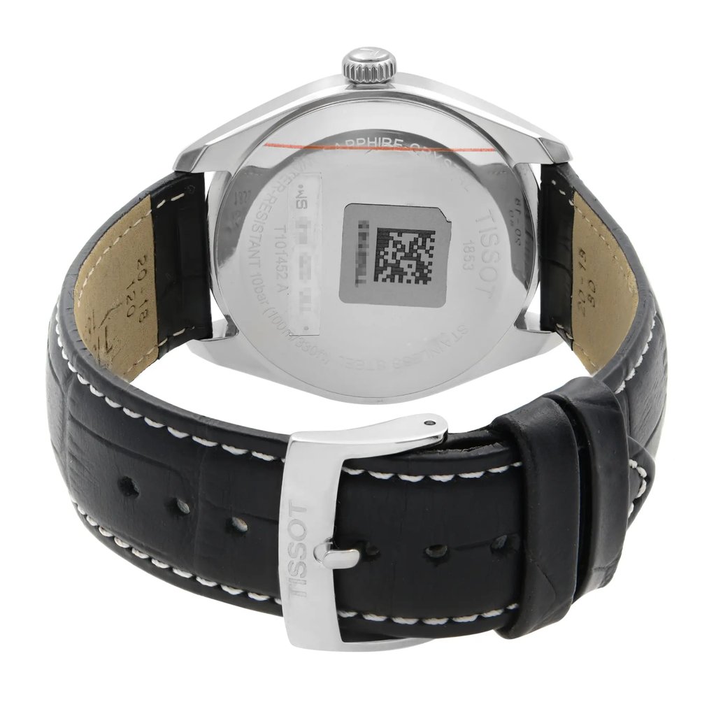 Back View Of Snap Back Case And Closed Leather Band Of Tissot T101.452.16.051.00 Watch New With Defects Condition