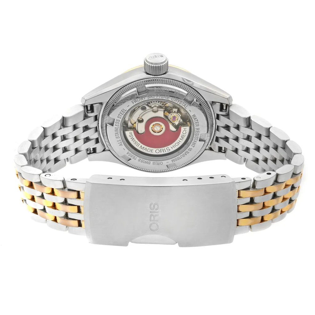 Back View Of Exhibition Back Case And Closed Stainless Steel Band Of Oris 01 594 7680 4334-07 8 14 32 Watch Pre Owned Condition