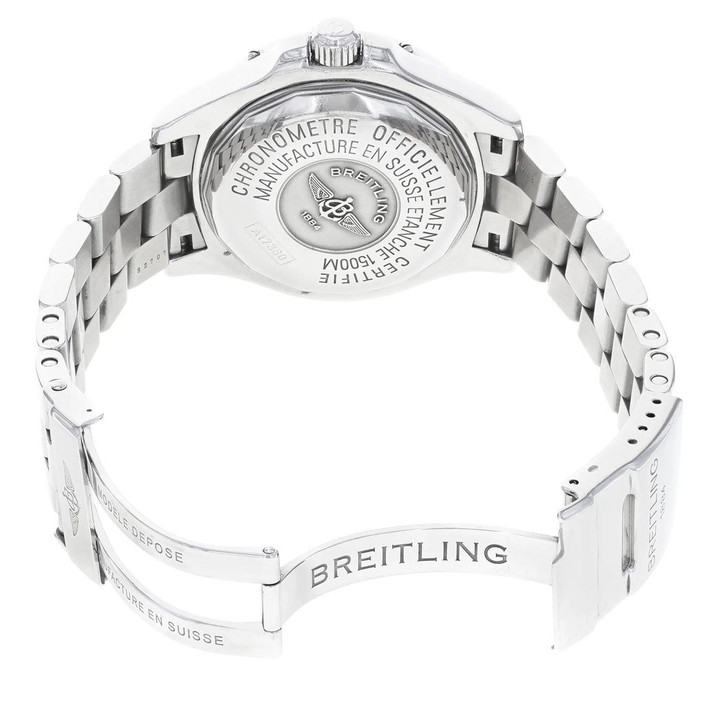 Back View Of {Caseback} Back Case And Open Stainless Steel Band Of Breitling A17360 Watch Pre Owned Condition