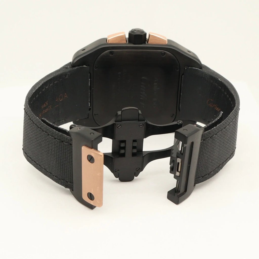 Back View Of Screwback Back Case And Open Nylon Band Of Cartier W2020004 Watch Pre Owned Condition