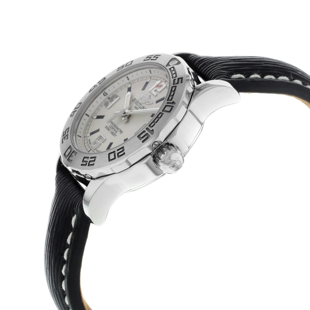 View Of Crown Facing Side Of Breitling A77387-351 Stainless Steel Watch Display Model Condition