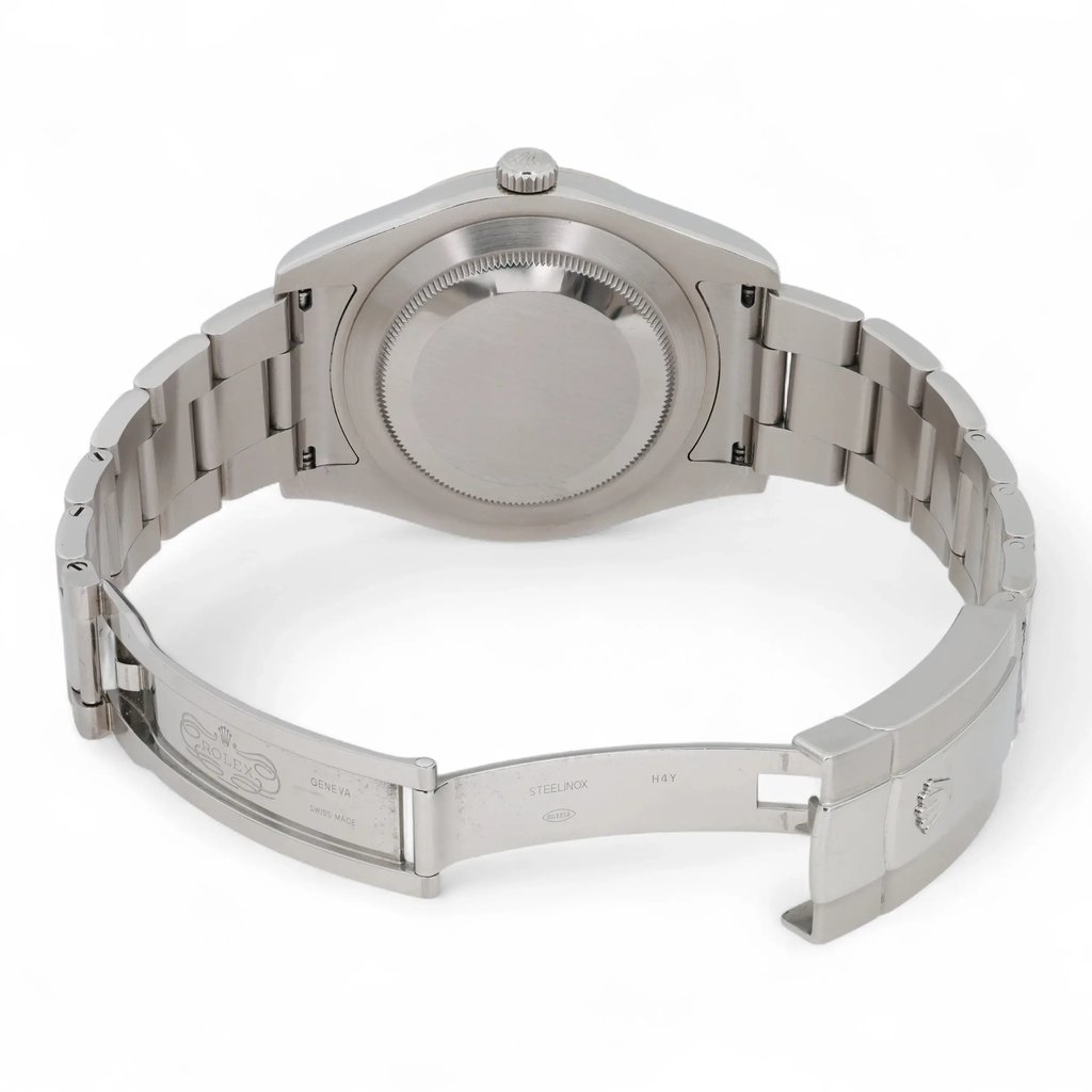 Back View Of Screwback Back Case And Open Stainless Steel Band Of Rolex 116334 Watch Pre Owned Condition