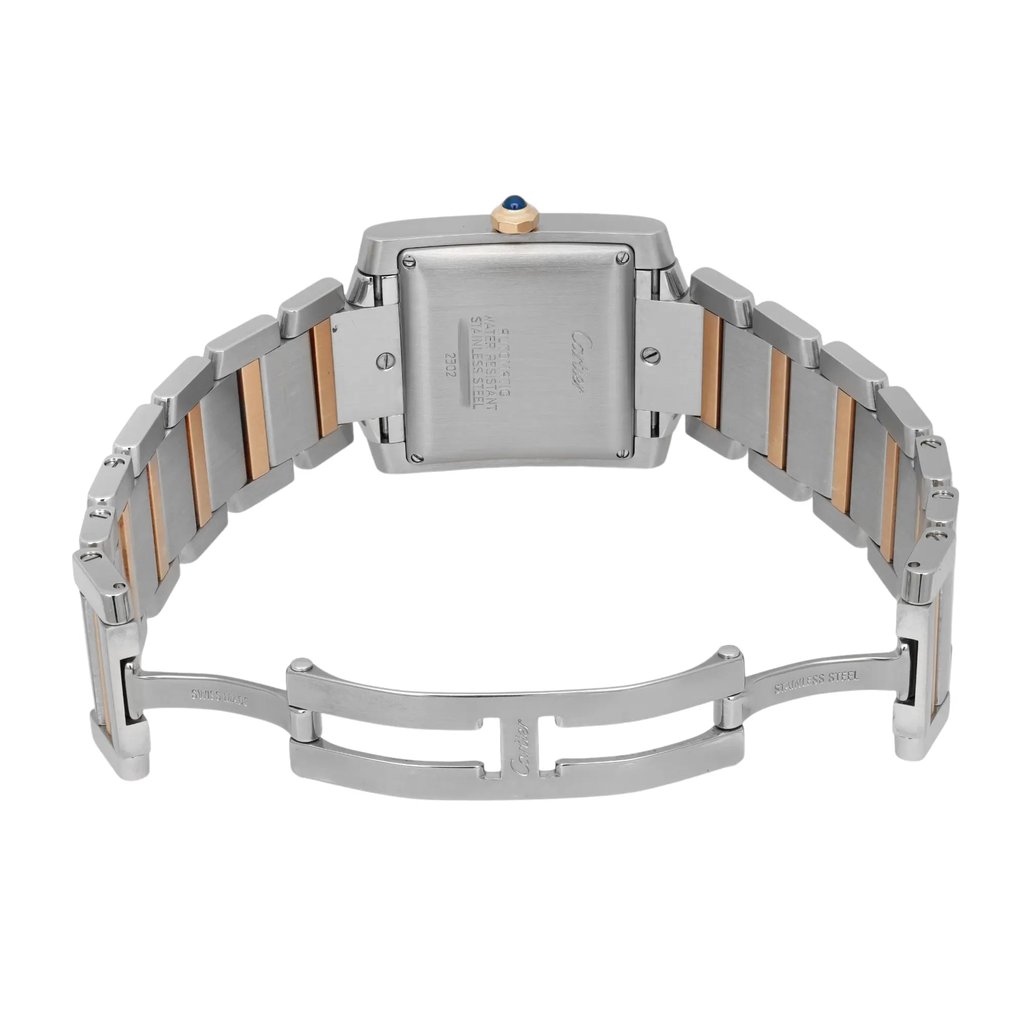 Back View Of Screwback Back Case And Open Stainless Steel,Yellow Gold Band Of Cartier W51005Q4 Watch Pre Owned Condition