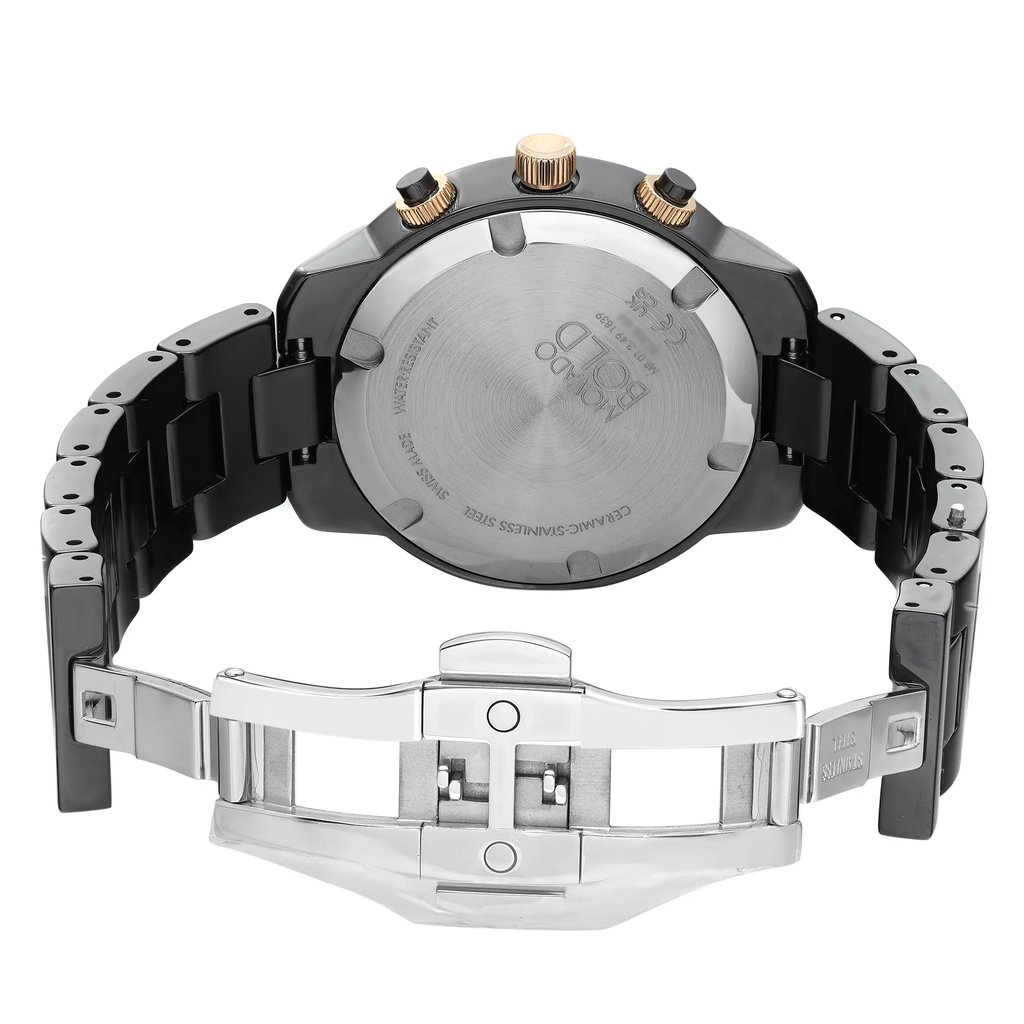 An image of a Wristwatch by Movado. This Pre Owned item is designed for Women, featuring a Casual style. It has a Quartz movement and an Analog display with a Black dial color. The indices include 12-Hour Dial,Seconds Hand. The band is made of Ceramic and the case is made of Ceramic. The watch has a Round shape with a case size of 40 mm and a case thickness of 11 mm.