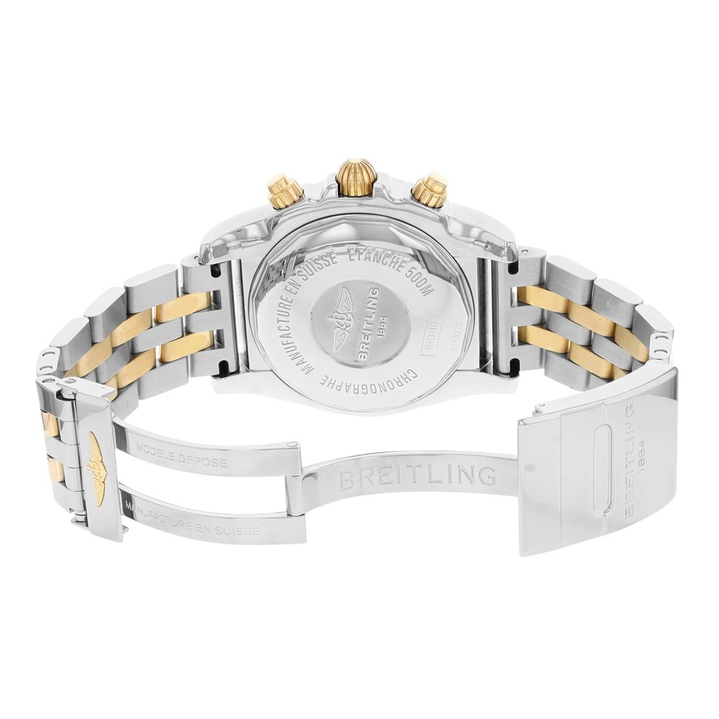 Back View Of {Caseback} Back Case And Open Stainless & Plated Metal Band Of Breitling IB011012/B968-TT Watch Pre Owned Condition