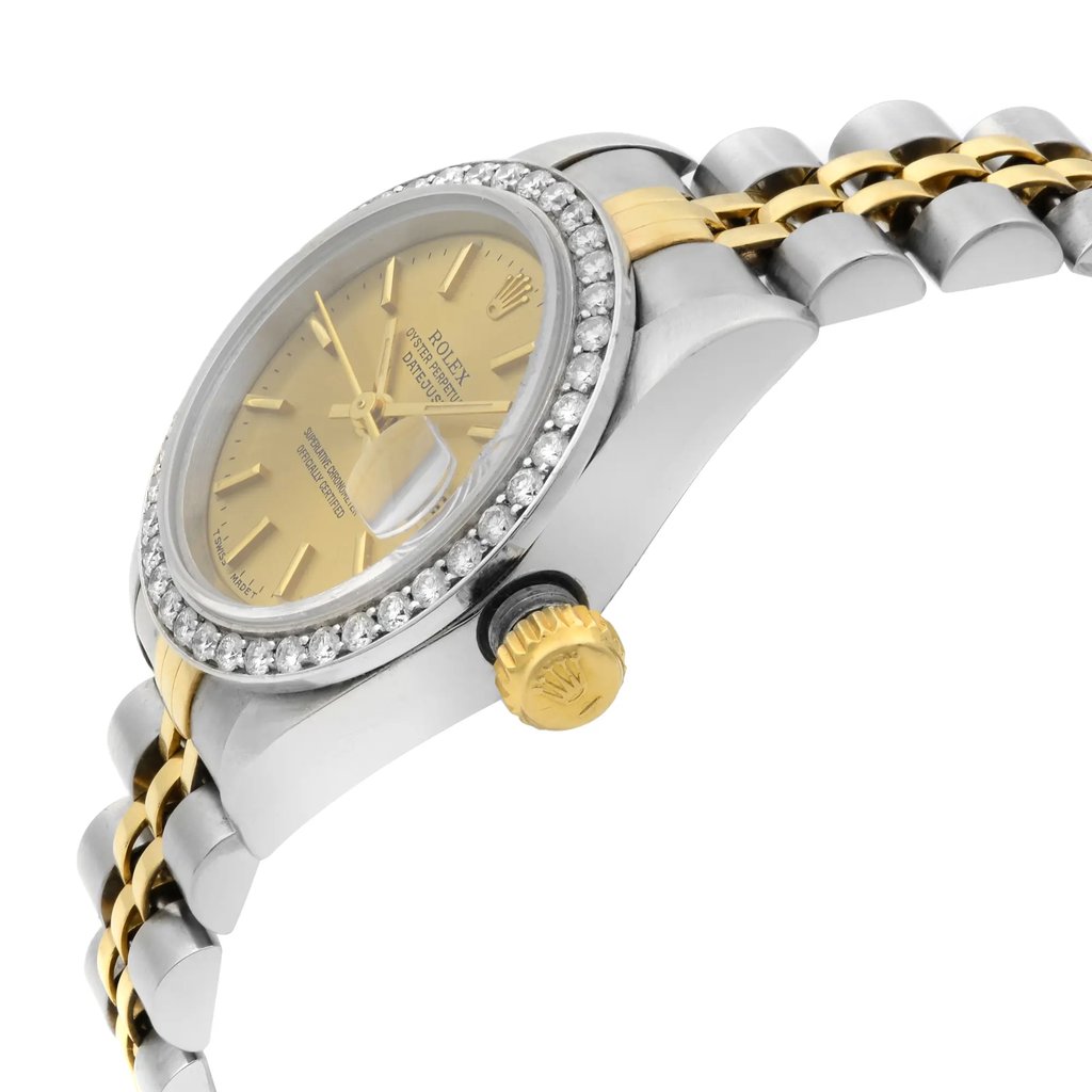 View Of Crown Facing Side Of Rolex 69173 Stainless Steel Watch Pre Owned Condition