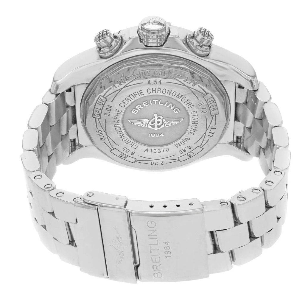 Back View Of {Caseback} Back Case And Closed Stainless Steel Band Of Breitling A1337011/A699-135A Watch Pre Owned Condition