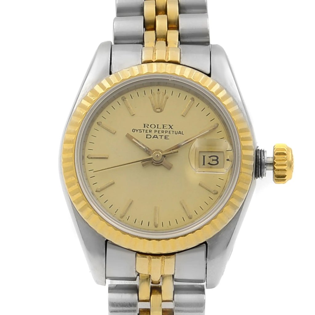 Up Close Front Facing Picture Of Rolex 69173 Stainless Steel Watch Pre Owned Condition