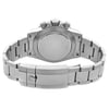 An image of a pre-owned men's Rolex wristwatch, shown from the back view with a focus on the closed clasp. The watch features a stainless steel case and band, with a round shape and screwback caseback. The fold-over clasp with flip lock safety is prominently displayed, highlighting its excellent condition. The image is taken at a close angle, emphasizing the chronograph features and the quality of the stainless steel material.