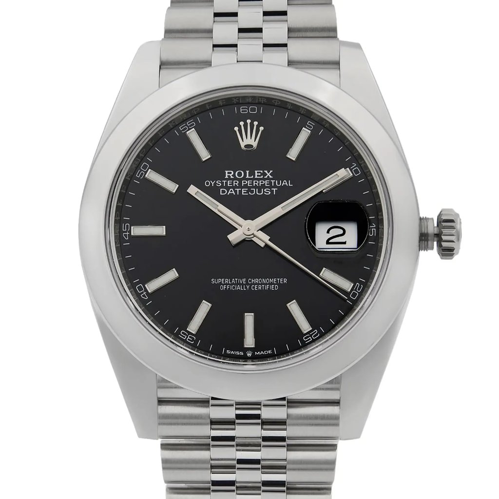 Up Close Front Facing Picture Of Rolex 126300 Stainless Steel Watch Unworn Condition