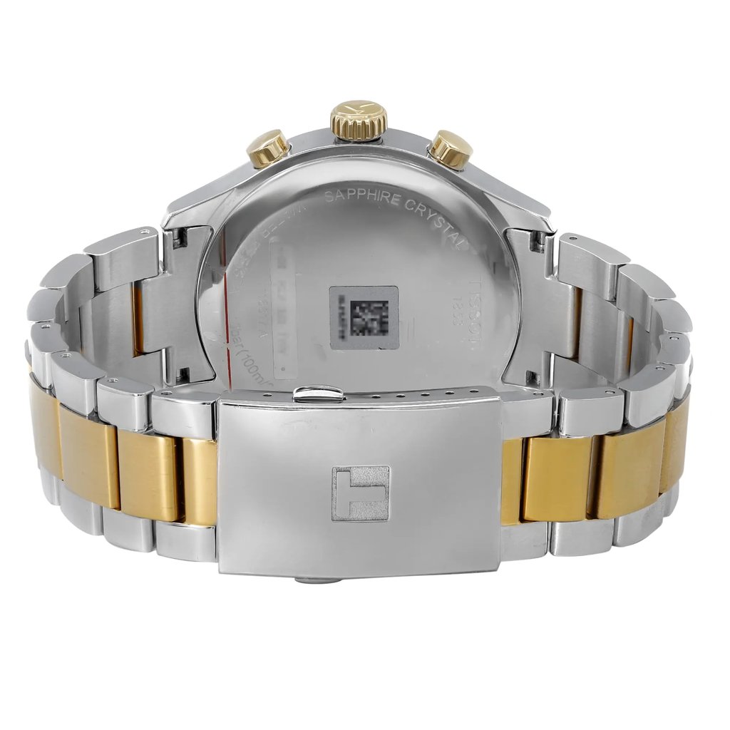 Back View Of Snap Back Case And Open Stainless Steel Band Of Tissot T116.617.22.091.00 Watch Display Model Condition