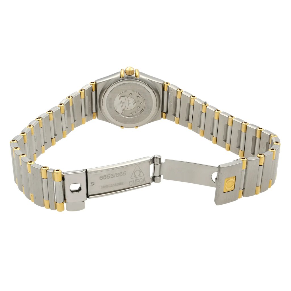 Back View Of Snap Back Case And Open Stainless Steel,Gold Band Of OMEGA 1362.70.00 Watch Pre Owned Condition
