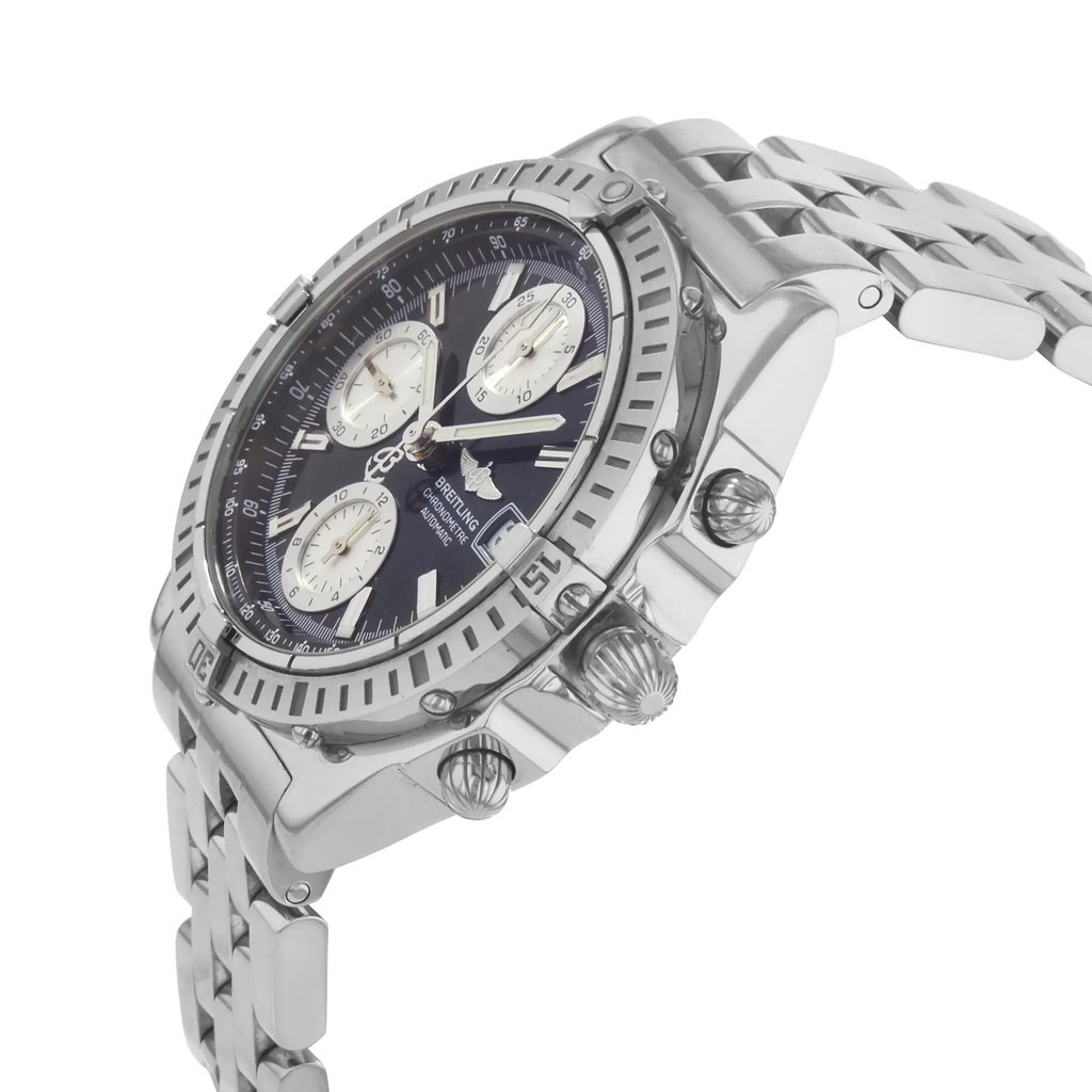 View Of Crown Facing Side Of Breitling A13352 Stainless Steel Watch Pre Owned Condition