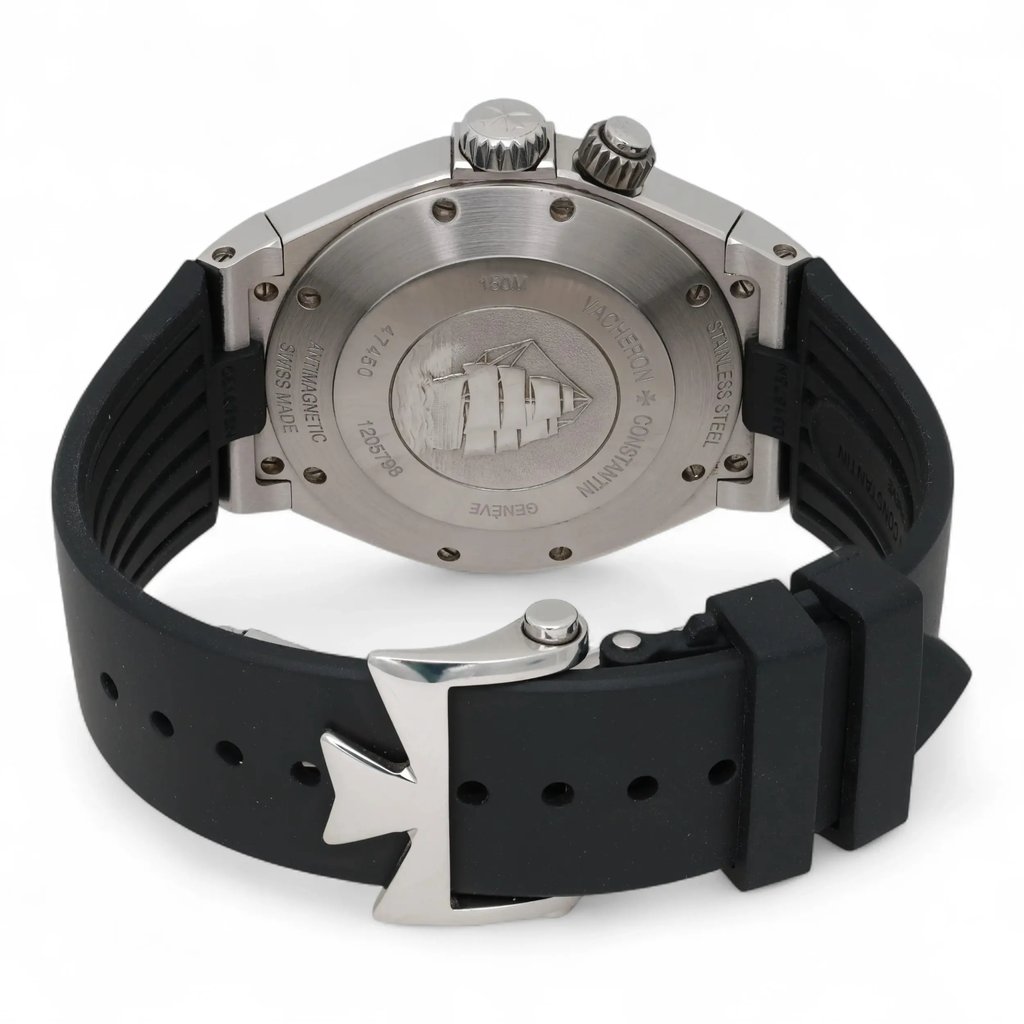 Back View Of Screwback Back Case And Closed Rubber Band Of Vacheron Constantin 47450/000W-9511 Watch Pre Owned Condition