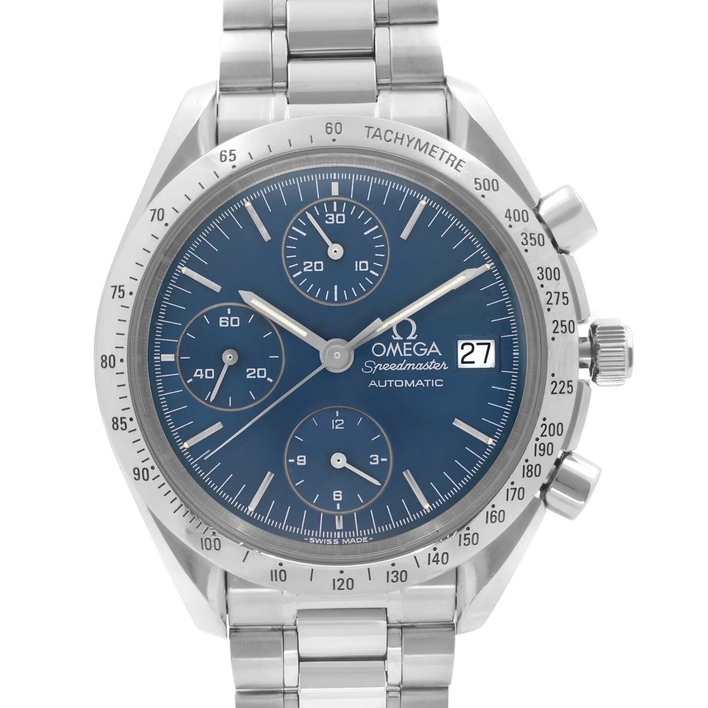 Up Close Front Facing Picture Of OMEGA 3511.80.00 Stainless Steel Watch Pre Owned Condition