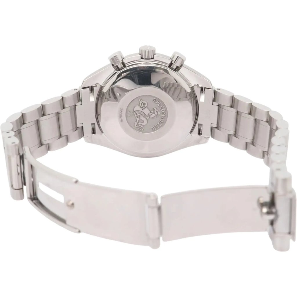 Back View Of Solid Back Case And Open Stainless Steel Band Of OMEGA 3520.50.00 Watch Pre Owned Condition