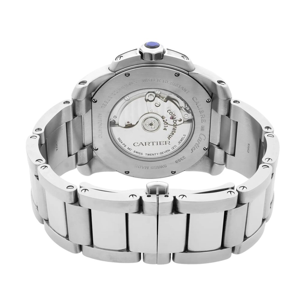 Back View Of Screwback Back Case And Closed Stainless Steel Band Of Cartier W7100015 Watch Pre Owned Condition