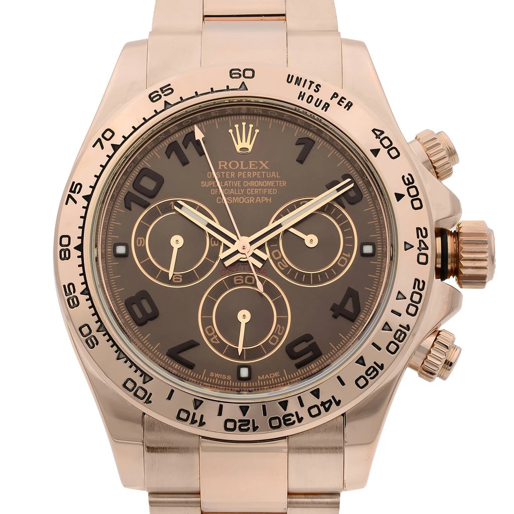 Up Close Front Facing Picture Of Rolex 116505 Rose Gold Watch Pre Owned Condition