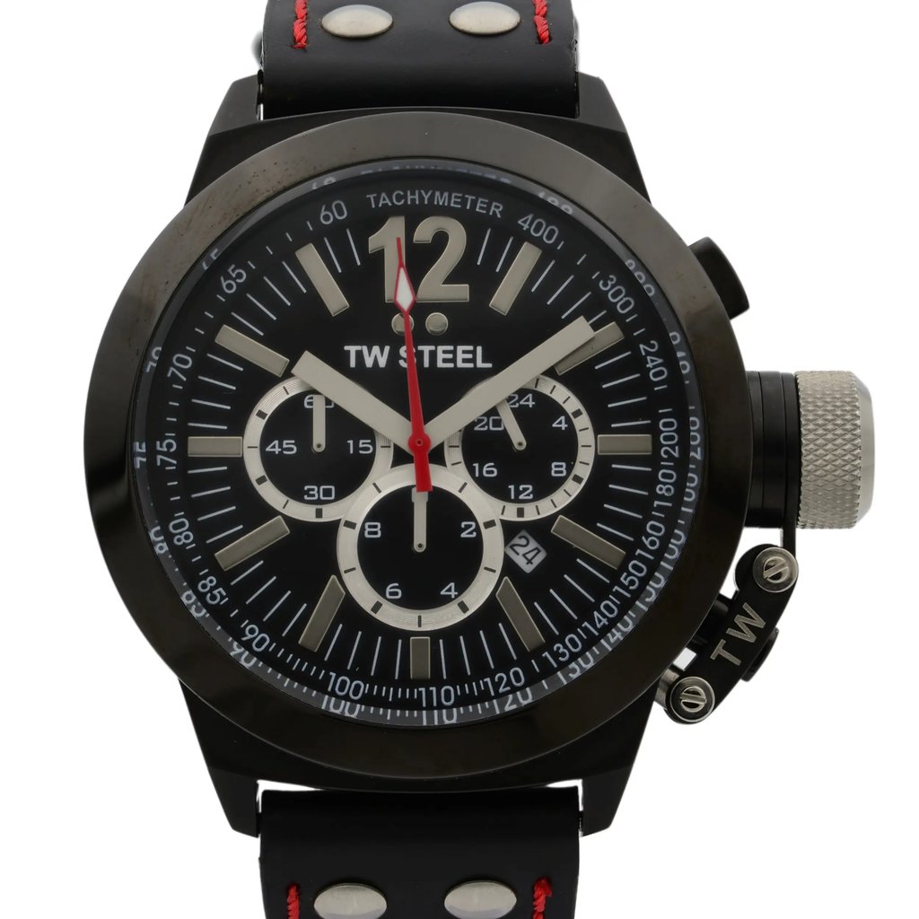 Up Close Front Facing Picture Of TW Steel CE1033 Stainless Steel Watch Pre Owned Condition