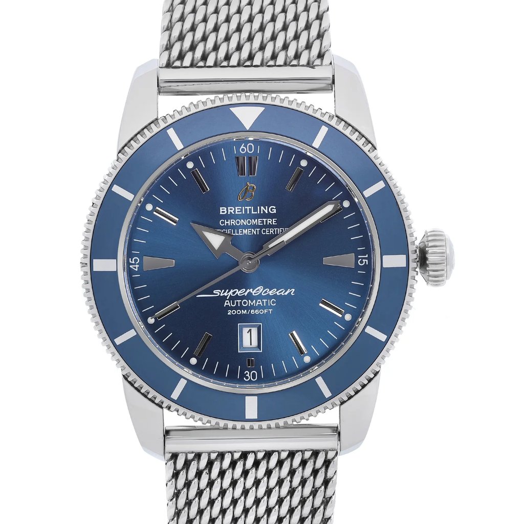 Up Close Front Facing Picture Of Breitling A1732016-C734SS Stainless Steel Watch Pre Owned Condition