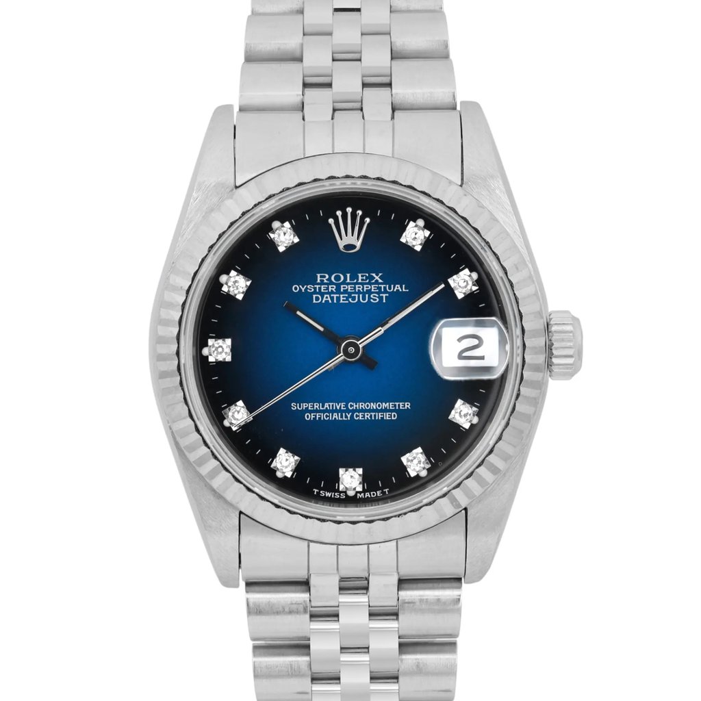 Up Close Front Facing Picture Of Rolex 68274 Stainless Steel Watch Pre Owned Condition