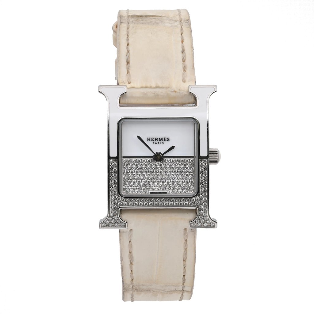 Front Full View Of HERMÈS HH1.234 Stainless Steel Watch Pre Owned Condition Good