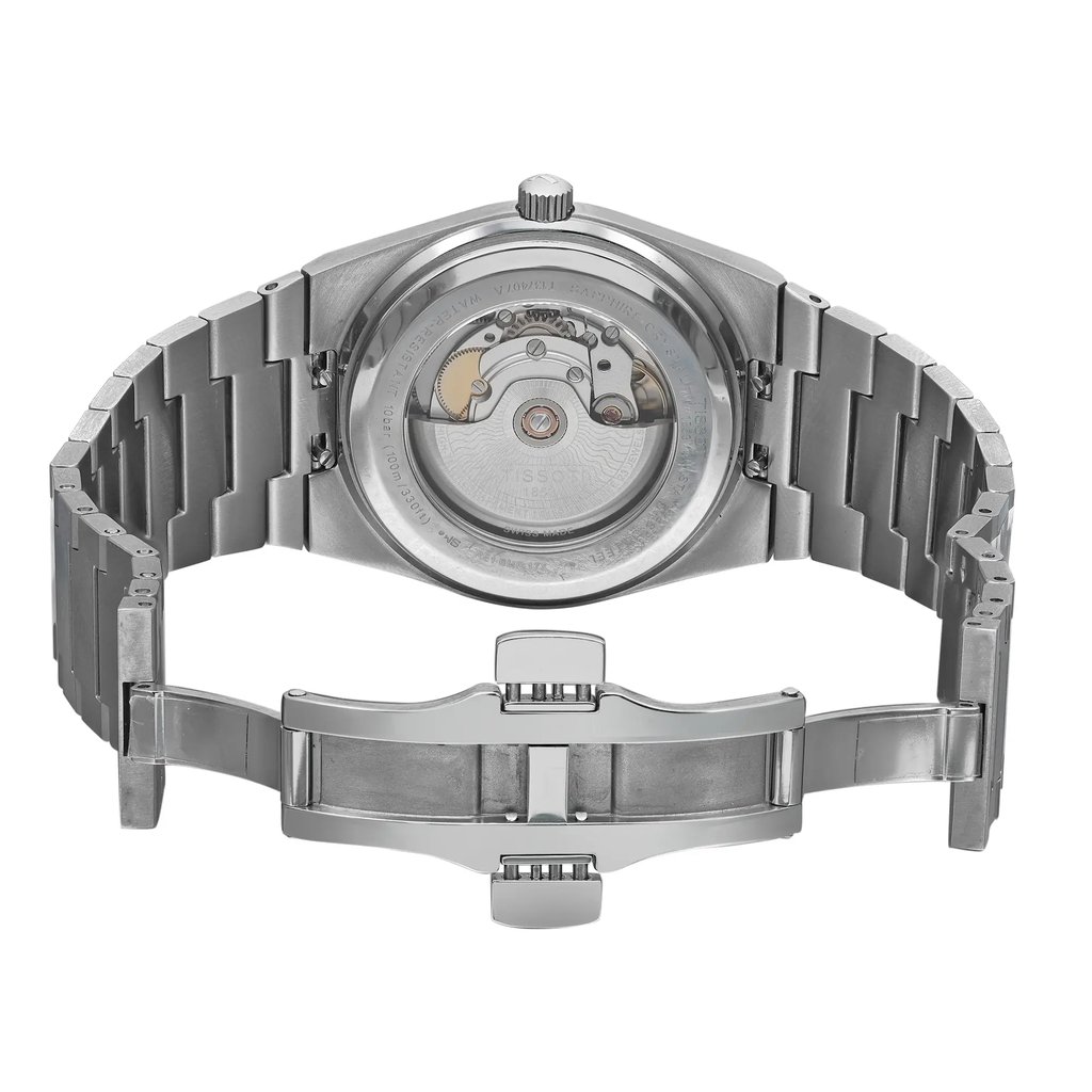 Back View Of Exhibition Back Case And Open Stainless Steel Band Of Tissot T137.407.11.041.00 Watch Unworn Condition